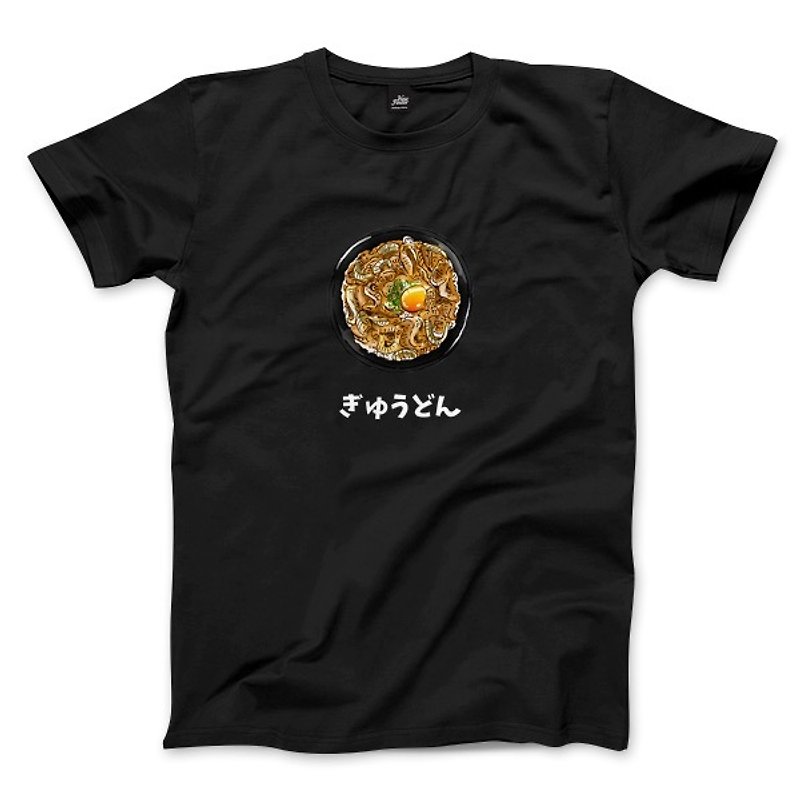 牛丼 - ブラック - 女性のTシャツ - Tシャツ - コットン・麻 ブラック