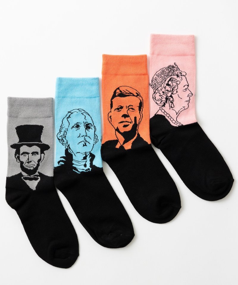 Bamboo socks [set of 4] Pop design assortment in gift box 1. Great people series 1 - ถุงเท้า - วัสดุอีโค หลากหลายสี