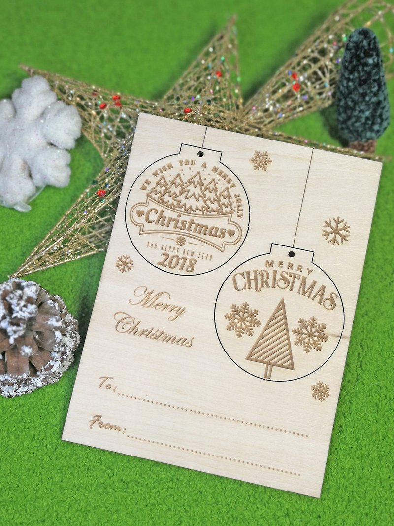 聖誕限定 聖誕掛飾木聖誕卡 聖誕禮物 (新款圓角) - 卡片/明信片 - 木頭 咖啡色