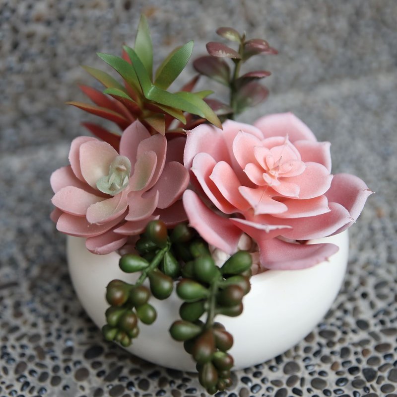 [Pink Sunset] Pink succulent plant combination (medium) | Artificial plants | Ceramic potted plants | Mother's Day gift - ตกแต่งต้นไม้ - พลาสติก สึชมพู