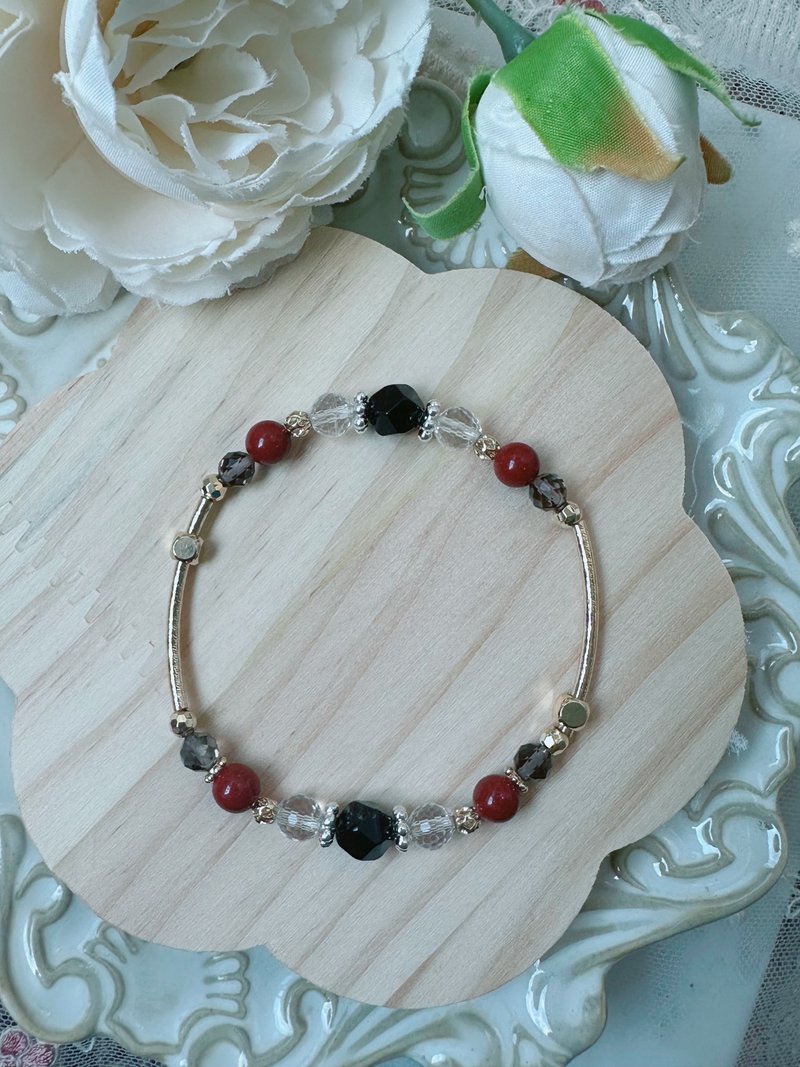 熾光曜影 l 紅硃砂 黑曜石 白水晶 茶晶 水晶手環 - 手鍊/手鐲 - 水晶 