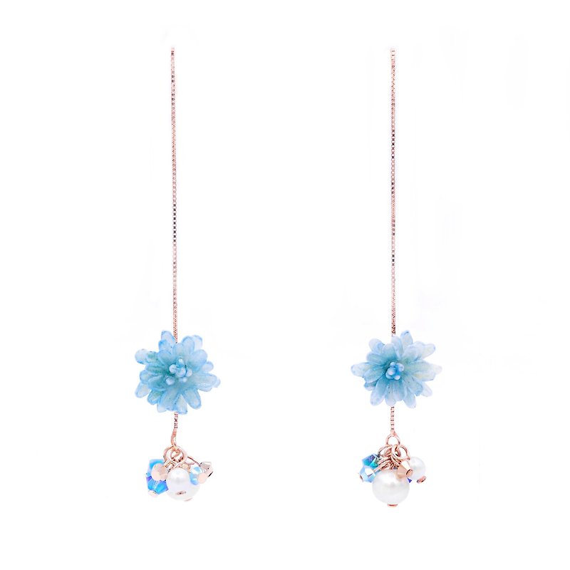 Pamycarie ZINNIA Aqua Rosegold-plated 925 Silver Ear Chains Blue/White - Earrings & Clip-ons - Clay Blue