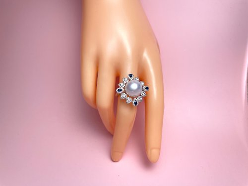 Athena珍珠設計 冷血澳白 天然海水珍珠 Adeco 藍寶石 純銀 戒指