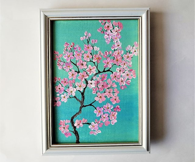絵画 油彩画 桜 風景 キャンバス F6 日学 ガラス 額縁 湖畔の少女 