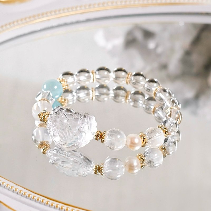 White rabbit hair sea Stone pearl white crystal love nine-tailed fox fox fairy bracelet natural mineral crystal - สร้อยข้อมือ - เครื่องเพชรพลอย ขาว