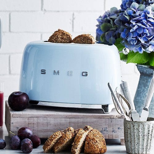 SMEG 義大利美學家電 【SMEG】義大利復古美學 2片式烤麵包機-粉藍色