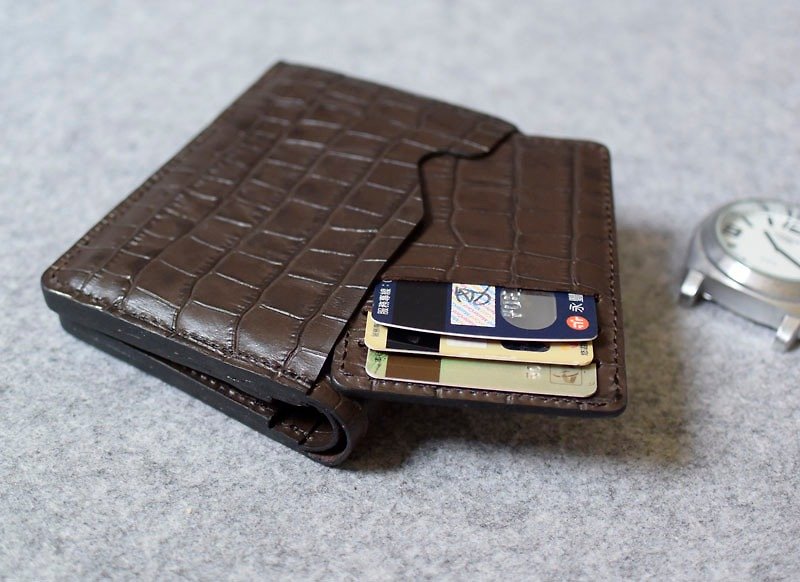 YOURS Multifunctional Leather Short Clip Coffee Crocodile Leather - Wallets - Genuine Leather 
