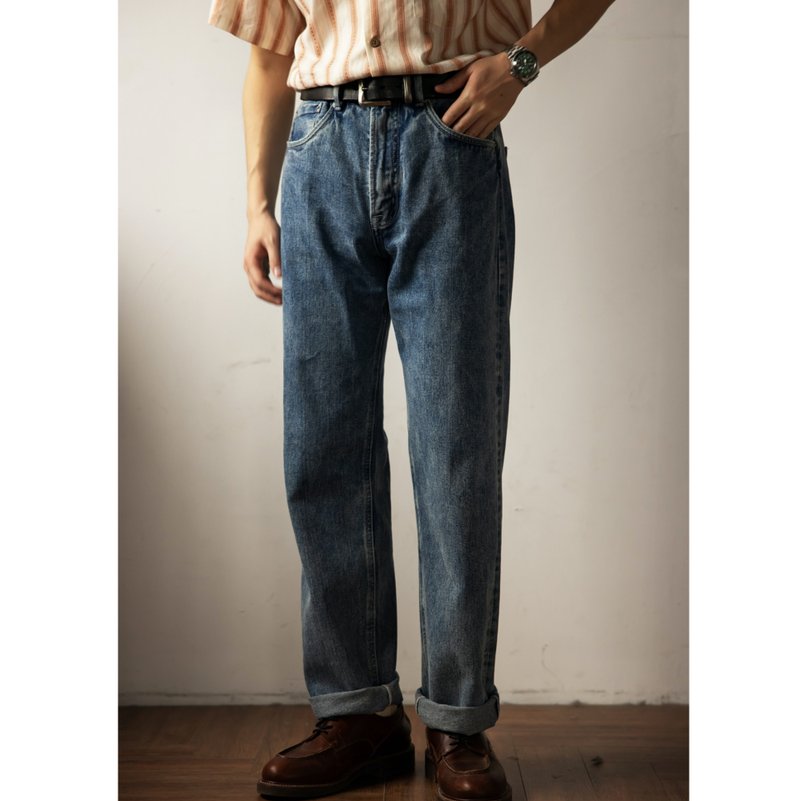 牛仔褲 12oz 水洗藍 預縮處理 已脫漿 501版型 Wash Blue Jeans - 男長褲/休閒褲 - 棉．麻 藍色