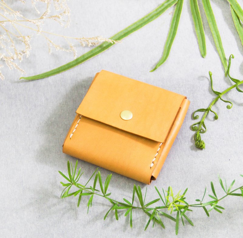 [Leather double-layer square coin purse] European vegetable tanned cowhide/customized lettering/multi-color optional - กระเป๋าใส่เหรียญ - หนังแท้ หลากหลายสี