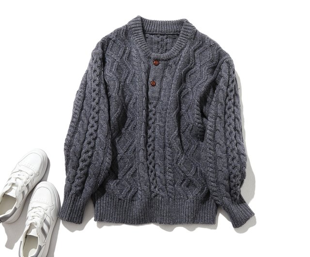 レトロデザインセーター100%ウールローゲージ立体編みJK ARAN WOOLLEN MILLS セーター ニット ユニセックス スーパーソフト メリノウール ホワイト グレー ダークグレー ギフト アラン  ウーレンミルズ ローゲージ ニット キャレイグ・ドン CARRAIG DONN | CLOZEST モッズメンズレディース