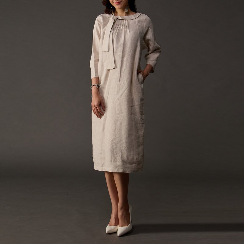 Classic beauty linen flower bud tie tie dress【18113】 - Women's Tops - Cotton & Hemp 