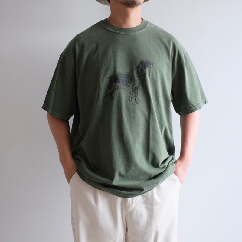 garment dye short sleeve t-shirt / leaf green / unisex / DOG - เสื้อฮู้ด - ผ้าฝ้าย/ผ้าลินิน สีเขียว