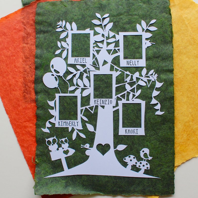 Custom FAMILY TREE Handmade Paper Cutting - Items for Display - Paper Multicolor