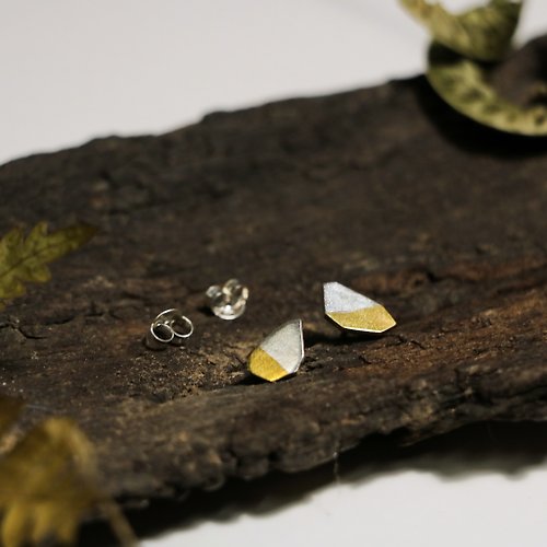 質物園 zhioo studio 拼接系列 | 不規則小石頭 純銀黃銅耳環
