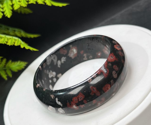 獨特梅花玉手鐲60MM 玉化黑底紅花汝陽玉手環飄然欲落美輪美奐