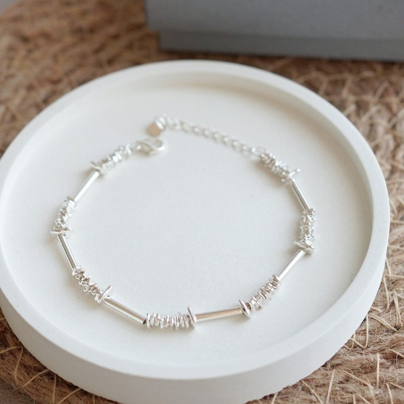 925純銀石塊串珠手鏈 簡約個性 大地之歌純銀手鍊 聖誕禮物禮盒 - 手鍊/手鐲 - 純銀 銀色