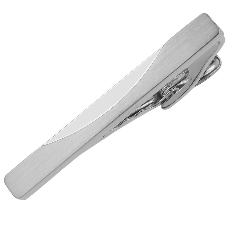 52mm Brushed Silver and Polished Layer Tie Clips - Ties & Tie Clips - Other Metals Silver
