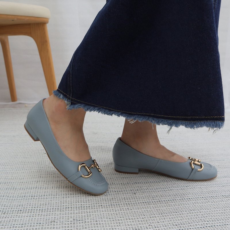 【愛漫延】馬銜釦平底鞋_藍色 - 女款皮鞋 - 真皮 藍色