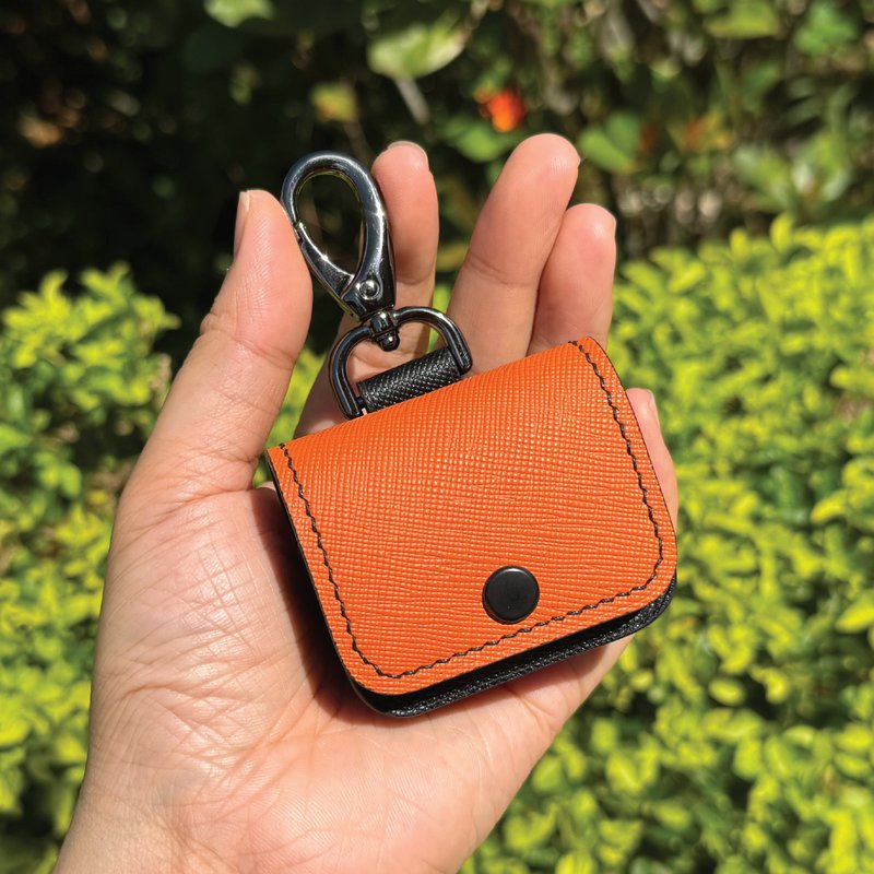 【AirPods保護套】橙色十字紋牛皮/1/2/3/4/Pro3代皮革收納套 - AirPods/耳機保護套 - 真皮 橘色