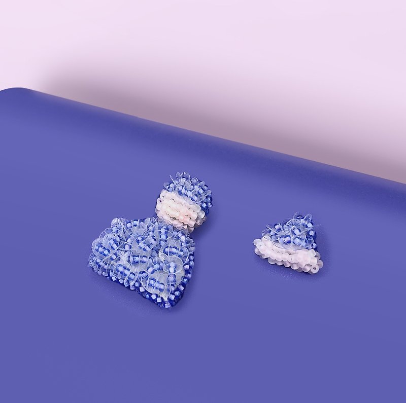 Smurfシリーズスノーマン幾何学的な純銀製イヤリングイヤークリップ - ピアス・イヤリング - 刺しゅう糸 ブルー