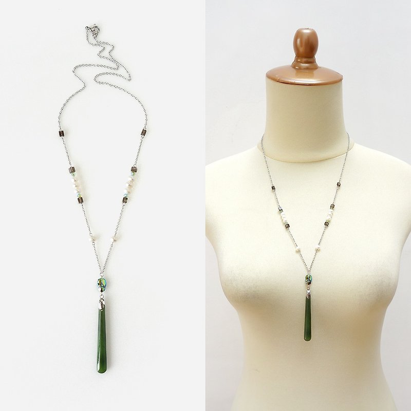 Canadian Nephrite Jade Y-Style Long Necklace - Long Necklaces - Jade Green