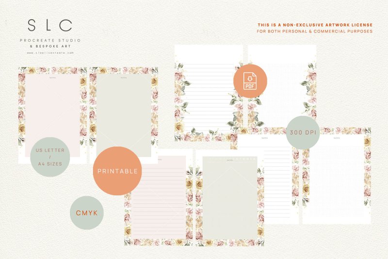 Orange Aesthetic Digital & Printable Stationery Notes Pad | A4, Letter | Florals - 電子手帳及素材 - 其他材質 