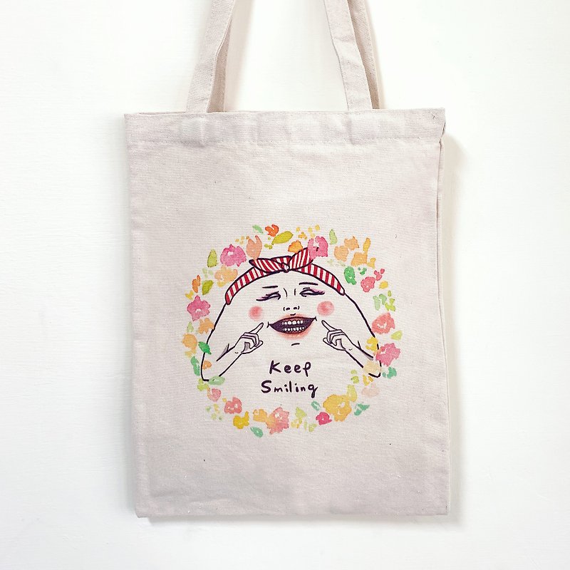Keep smiling canvas bag - Messenger Bags & Sling Bags - Cotton & Hemp White