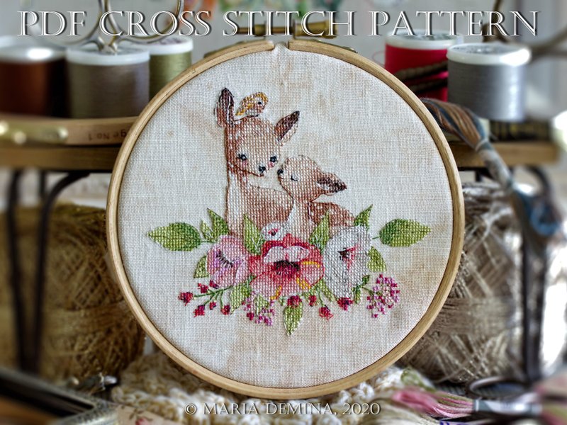 Mom And Baby Deer PDF cross stitch pattern - 手工藝教學/工具書 - 其他材質 