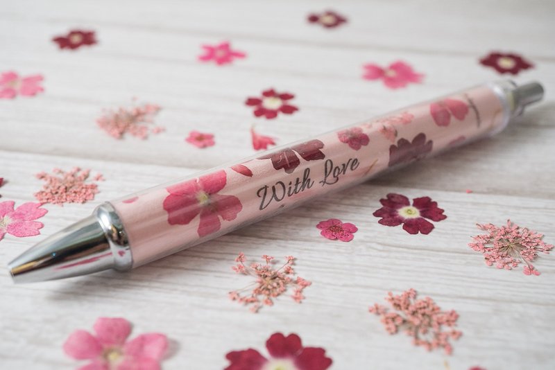 【押花筆】-可客製名字/畢業/母親節/生日/情人節/禮物/教師節 - 其他書寫用具 - 植物．花 粉紅色