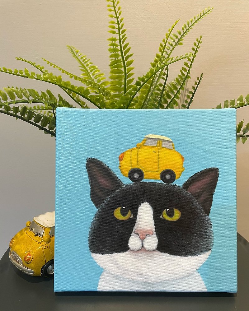 Hand painted oil painting Benz cat - โปสเตอร์ - ผ้าฝ้าย/ผ้าลินิน 