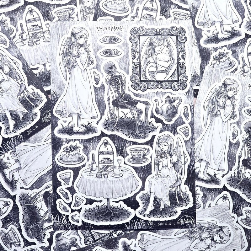 Secret Garden of Angels (lilliwon) tea time Girl seal sticker - 貼紙 - 紙 灰色