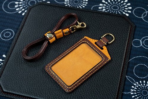 KH craft 黃色+咖啡色 雙色直式證件套 卡套 悠遊卡 識別證 證件卡