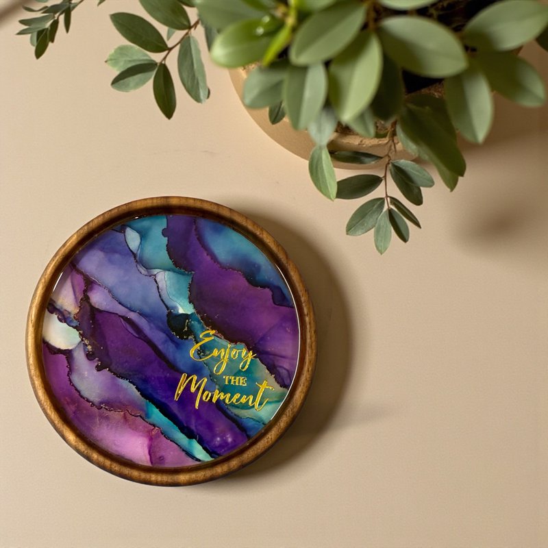 酒精墨水藝術優質胡桃木杯墊 - Enjoy Moment - 擺飾/家飾品 - 其他材質 多色