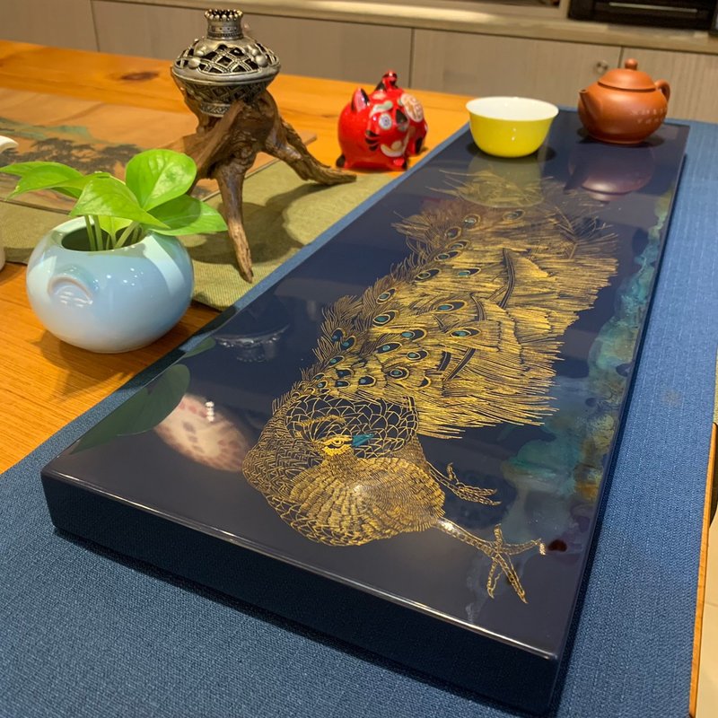 Peacock Town Japanese-style lacquer board - Items for Display - Wood Blue