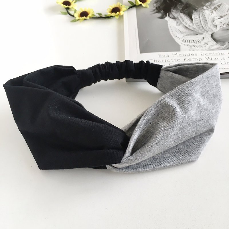 hair band plain  gray × black -Tshirt fabric- - Headbands - Cotton & Hemp Gray