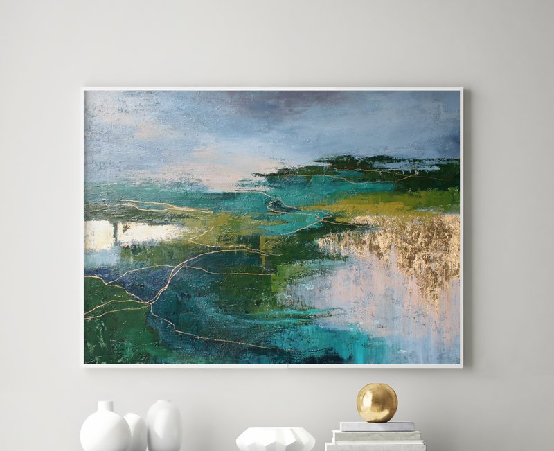 Landscape Abstract | Abstract Landscape Painting | Green Abstract Art | North 2 - 壁貼/牆壁裝飾 - 棉．麻 綠色