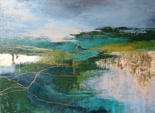 風景抽象画 | 抽象風景画 | 緑の抽象画 | 北2 - ショップ Matis