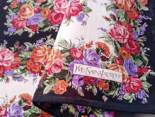 orangesodapanda Yves Saint Laurent Vintage Handkerchief Women YSL Roses 18.5 x 18.5 inches