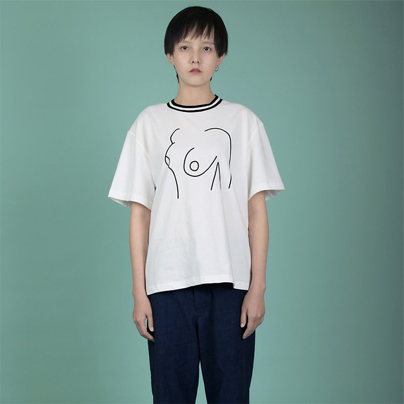YIZISTORE cotton printed round neck short-sleeved T-shirt loose casual bottoming top - เสื้อฮู้ด - ผ้าฝ้าย/ผ้าลินิน 