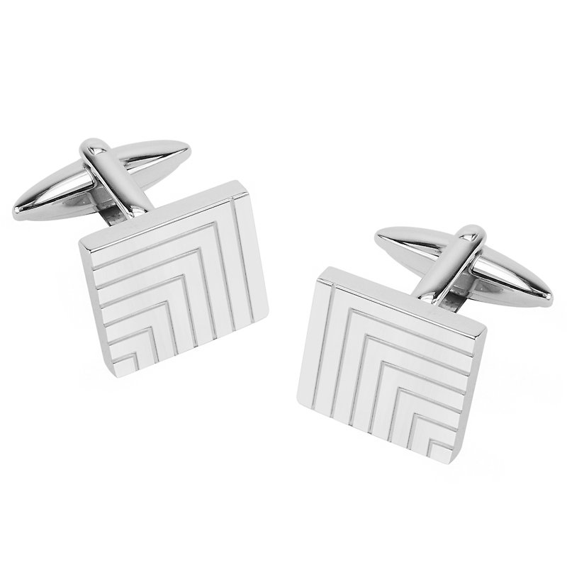 Stainless Steel Engraved Lines Cufflinks - Cuff Links - Other Metals Silver