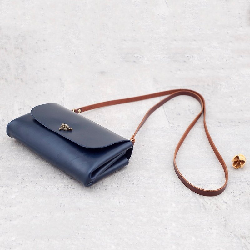 Be Two ∣ Double Side Backpack / Deep Blue / You Design / Leather Shoulder Bag / Sew Bag / Double Layer / Leather Strap - Messenger Bags & Sling Bags - Genuine Leather Blue