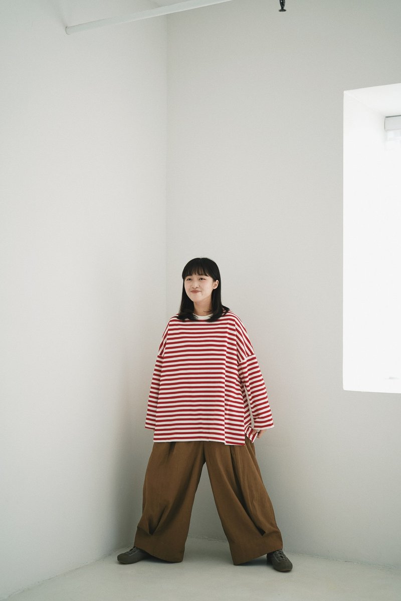 Striped tee-red - Women's Tops - Cotton & Hemp Red