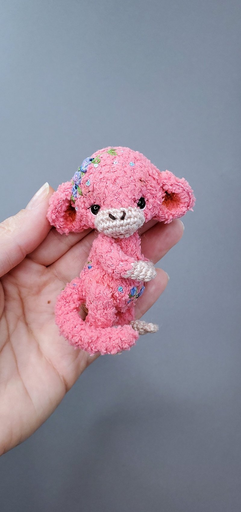 Miniature crocheted fluffy monkey. Ooak teddy monkey. Collectible figurine.