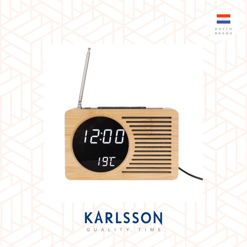 荷蘭Karlsson, Alarm clock Retro Radio bamboo多功能收音機鬧鐘 - 時鐘/鬧鐘 - 竹 咖啡色