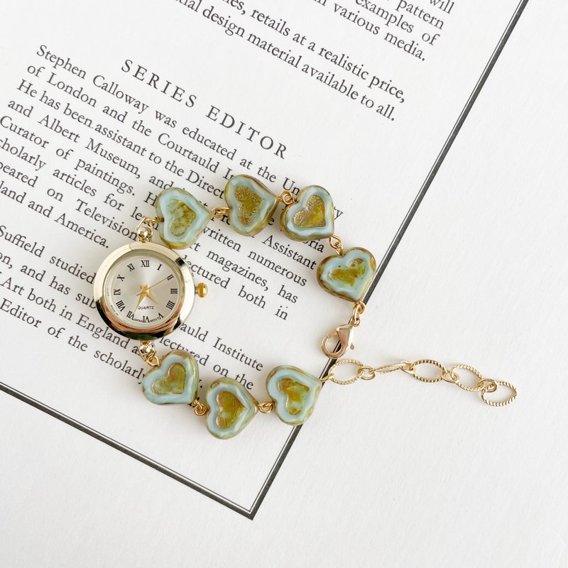 【ラスト1点】Cliff / ブルー ハートのチェコビーズのブレスレットウォッチ LI184 - 女錶 - 其他金屬 綠色