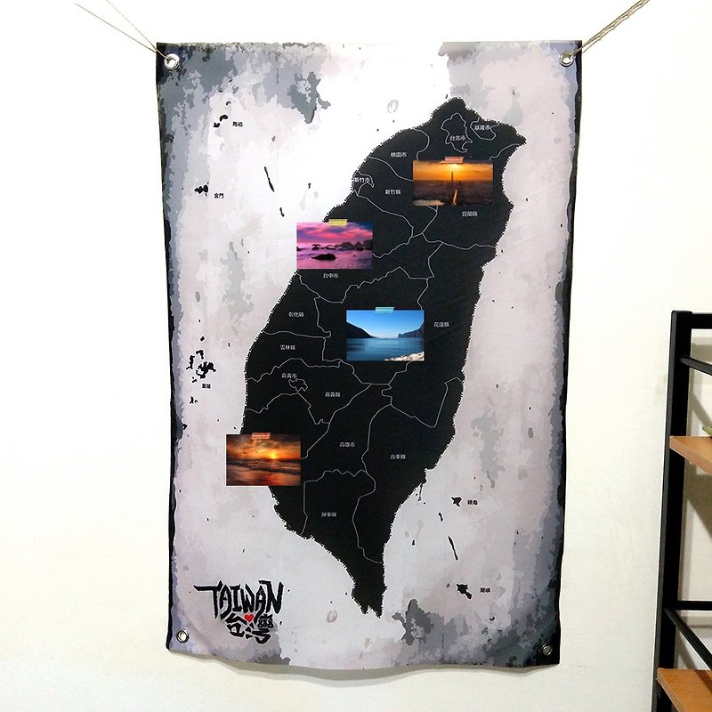 [Customized] Taiwan map/hanging cloth/name customized/black - Posters - Other Materials Black
