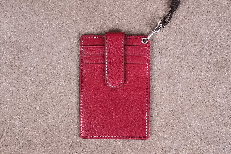 Italy leather slim necklace business card case / card holder (red) - Card Holders & Cases - Genuine Leather Red