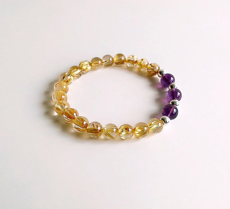 [Gemstones] gold and silver purple Zhu natural ore transparent titanium crystal amethyst 925 sterling silver • bracelet - Bracelets - Gemstone Gold