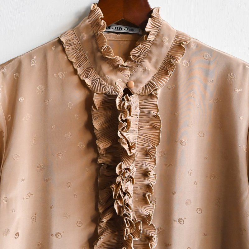 【蛋植物古著】秋風荷葉壓紋古著襯衫 - 女襯衫 - 其他人造纖維 