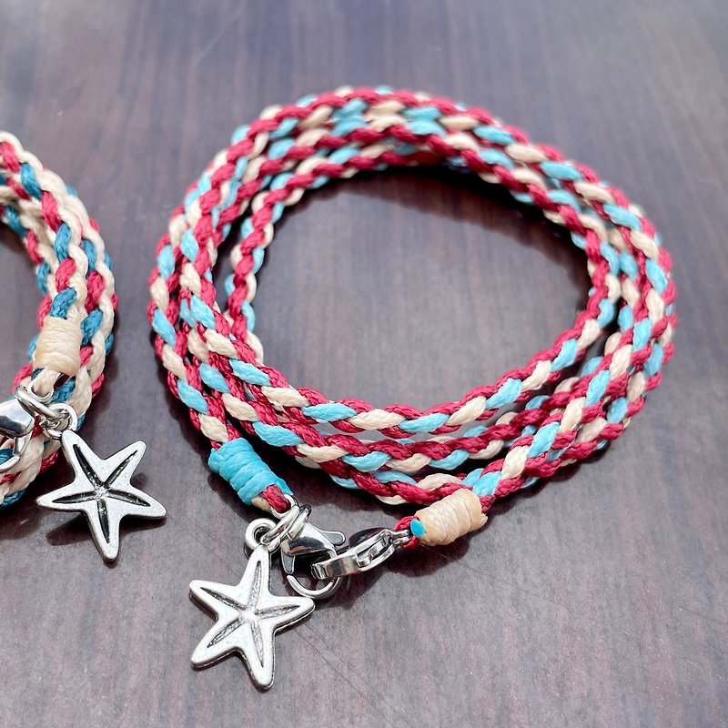 ~Red Wine Sea~ Starfish Accessories Customized Braided Surf Bracelet Necklace Mask Lanyard - Bracelets - Other Man-Made Fibers Blue